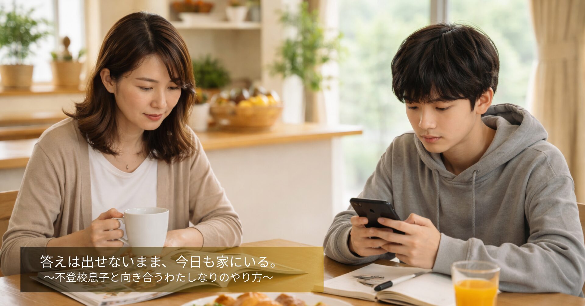 食卓でそれぞれ違うことをする親子